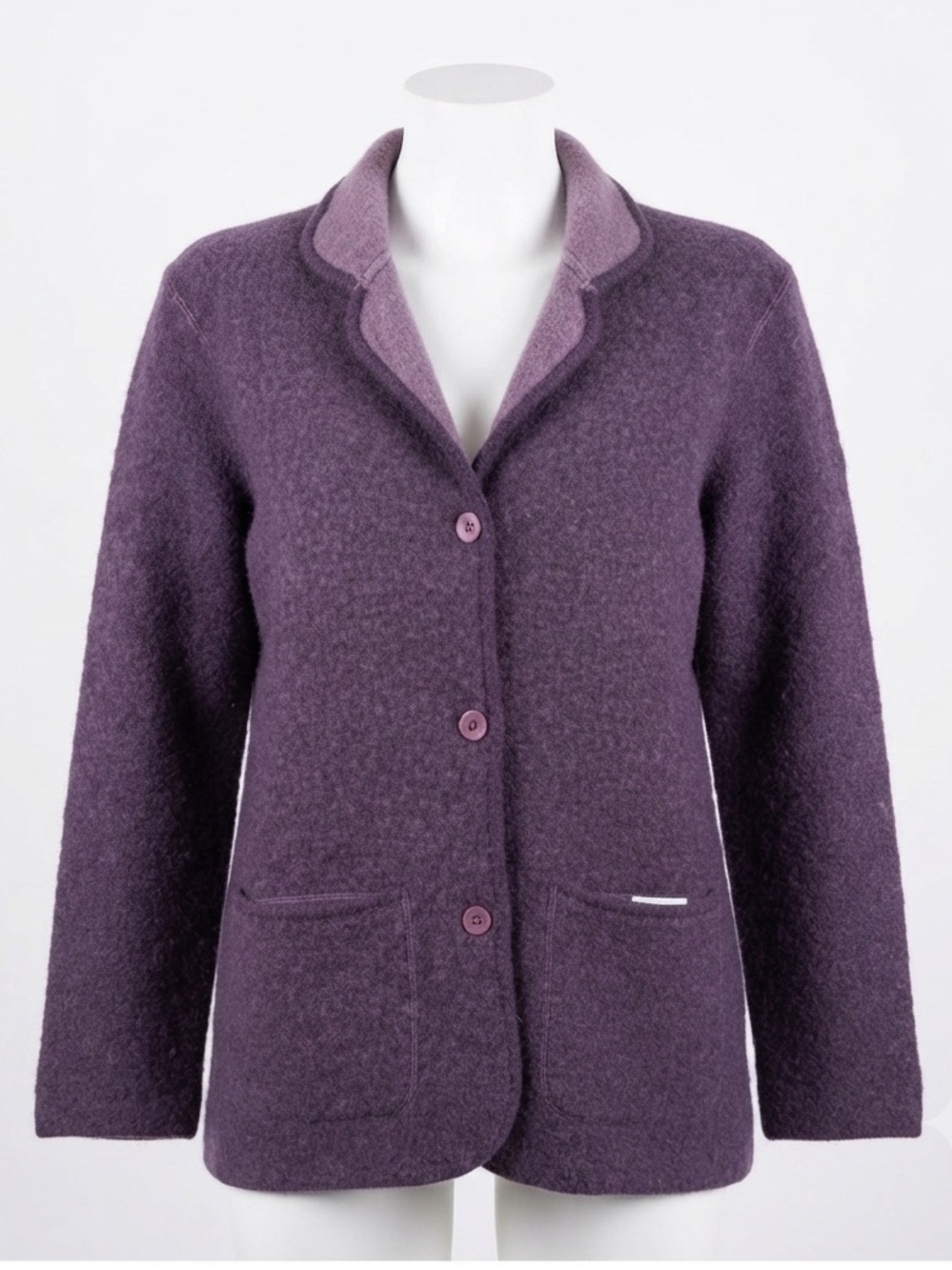 Vintage 100% Wool Reversible Purple Cardigan Oversized Small